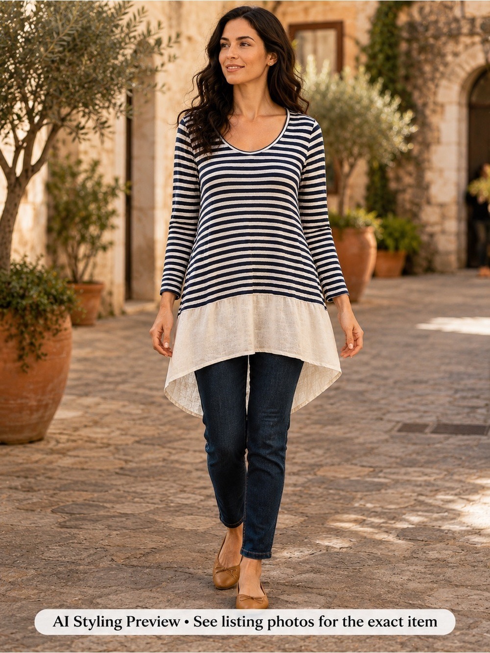 Cut Loose XS Navy Stripe Linen Blend Hi Low Tunic Top Lagenlook